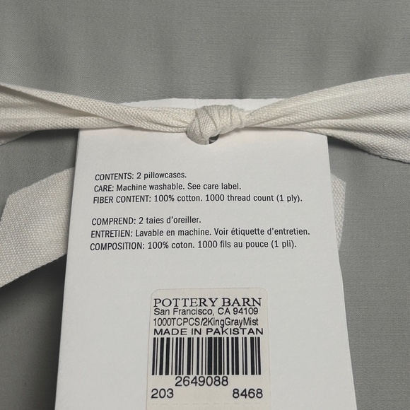 NEW Pottery Barn King 1000 thread count sateen pillowcases X2 Gray - Picture 3 of 3